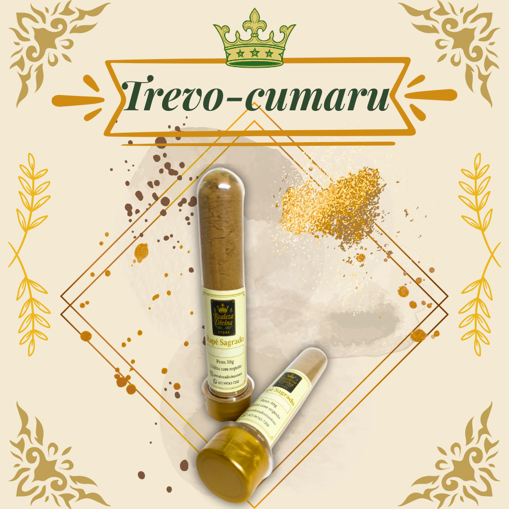 Rapé de Trevo-Cumaru artesanal em embalagem de 30g, feito com folhas de Trevo-Cumaru e cinzas de Paricá