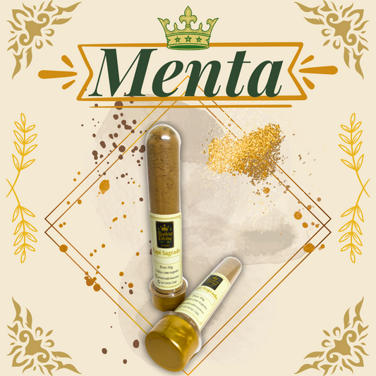 Rapé de Menta artesanal 30g da Realeza Divina, feito com folhas de menta e cinzas de Paricá
