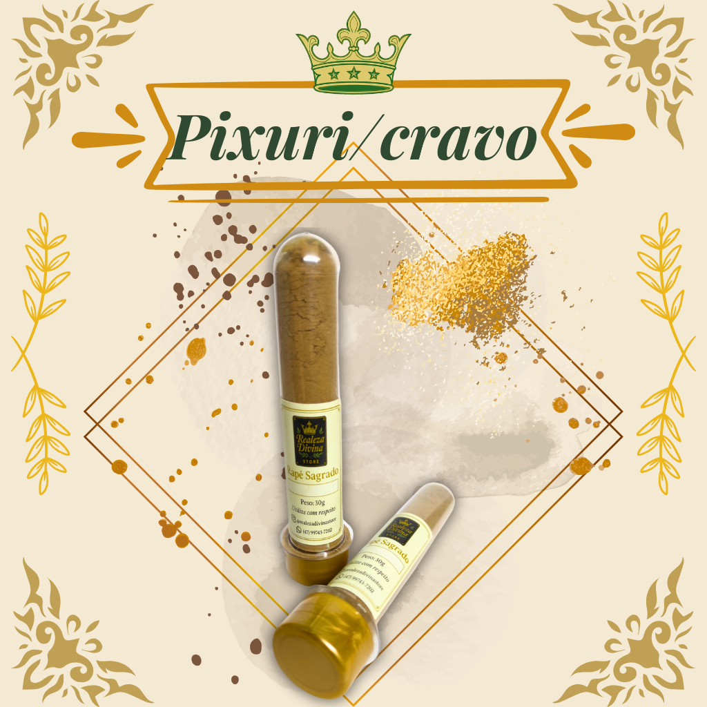 Rapé de Pixuri com Cravo artesanal em embalagem de 30g, feito com folhas de Pixuri, cravo-da-índia e cinzas de Paricá
